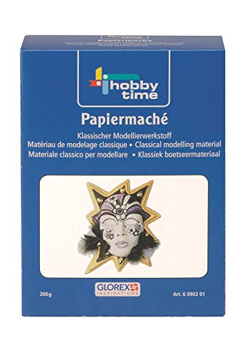 GLOREX 6 0902 01 - Papiermaché elfenbein, Pappmaché in einer 200 g Box, papierähnliche Modelliermasse als klassischer Modellierwerkstoff, ideal zum Gestalten von Masken und Reliefs von GLOREX