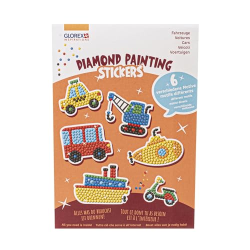 GLOREX 6 1242 700 - Diamond Painting Stickers, Motiv: Fahrzeuge, Bastelset zum Malen mit Glitzersteinchen, für Kinder ab 6 Jahren von GLOREX