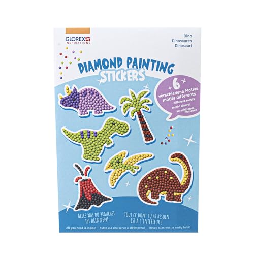 GLOREX 6 1242 703 - Diamond Painting Stickers, Motiv: Dino, Bastelset zum Malen mit Glitzersteinchen, für Kinder ab 6 Jahren von GLOREX