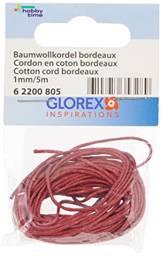 GLOREX Baumwollkordel 1mm/5m Bordeaux, Baumwolle, 8.5 x 5.5 x 1 cm, 5 von GLOREX