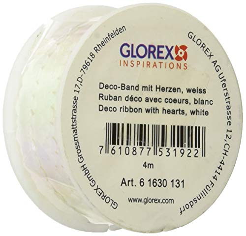 GLOREX Deco-Band mit Herzen Rolle Weiss 4mx0,6mm, 5.5 x 5.5 x 3 cm von GLOREX