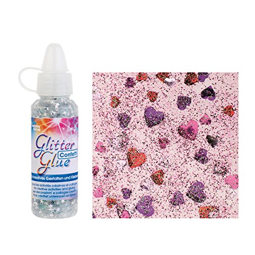 GLOREX Glitterglue Flasche 53ml Confetti, Glitter, Herzen Rot/Rose, 2,5 x 2,5 x 10,8 cm von GLOREX