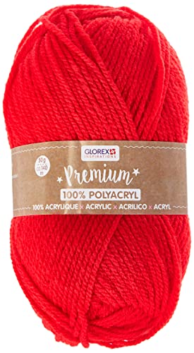 Glorex 5 1001 02 - Premium Wolle aus 100 % Acryl, leicht zu verarbeiten, vielseitig einsetzbar, wärmend, weich, nicht kratzend, 50 g, ca. 140 m, rot von GLOREX