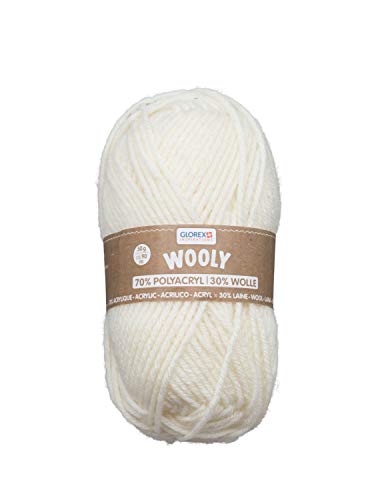 Glorex 5 1002 00 - Strickgarn Wooly 70 % Acryl/30 % Wolle, sehr weich und wärmend, angenehm zu tragen, 50 g, ca. 90 m, natur, ideal für Mützen, Schals und Stulpen von GLOREX