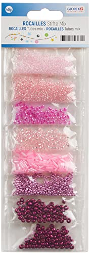 Glorex 6 1630 161 - Rocailles Mix in rosa, schöner Perlenmix in verschiedenen Rosatönen, 40 g, 8 Farben einzeln gepackt, zum Gestalten von Schmuck, Perlentieren und anderen Accessoires von GLOREX