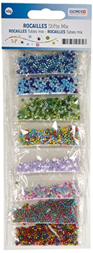 Glorex 6 1630 166 - Rocailles Mix bunt, schöner Perlenmix in verschiedenen Farben, 40 g, 8 Farben einzeln gepackt, zum Gestalten von Schmuck, Perlentieren und anderen Accessoires von GLOREX