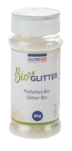 Glorex 6 2820 400 - Bio Glitter fein, 60 g in der Farbe Weiß, Glitzer bestehend aus Zellulose, zum Verzieren von Grußkarten, Bastelarbeiten uvm. von GLOREX