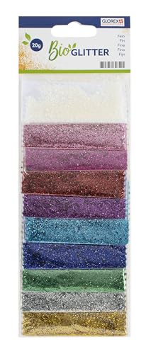 Glorex 6 2820 450 Bio Glitter fein, insgesamt 20 g Glitzer in 10 Farben, besteht aus Zellulose, zum Verzieren von Grußkarten, Bastelarbeiten uvm, mehrfarbig von GLOREX