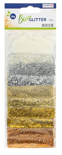 Glorex 6 2820 451 Bio Mix, insgesamt 20 g, 2 x 5 Farben, jeweils in grobem und feinem Glitter, besteht aus Zellulose, mehrfarbig von GLOREX