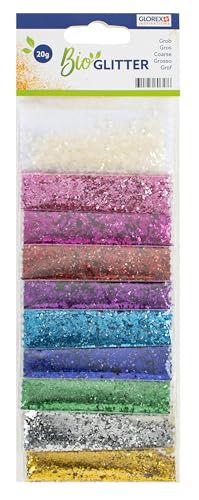 Glorex 6 2820 452 Bio Glitter grob, insgesamt 20 g Glitzer in 10 Farben, besteht aus Zellulose, zum Verzieren von Grußkarten, Bastelarbeiten uvm, mehrfarbig von GLOREX