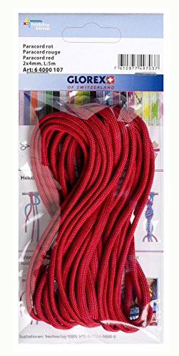 Glorex 6 4000 107 - Paracord rot, 2 x 4 mm, 5 m lang, hoch reißfestes Nylonseil, zum Knüpfen von Armbändern, Leinen und Bändern von GLOREX