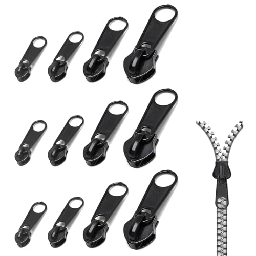 12 Stück Reißverschluss Zipper, Abnehmbare Metall Reißverschluss Zipper, Ersatz Zipper für Reißverschluss, Fix Reißverschluss Zieher, Reißverschluss Reparatur set für Mantel, Koffer, Rucksäcke von GLQSLQ