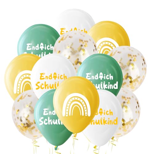 24 Stück Einschulung Deko Luftballons, Deko Schulanfang Mädchen SCHULKIND Ballons, Konfetti Ballons, Endlich Boho-Regenbogen Schulstart Schuleinführung Deko, für Einschulung Party Dekoration von GLQSLQ