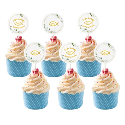 24 Stück Kommunion Cupcake Deko, Taufe Deko, Konfirmation Deko, Cake Topper Taufe, Tortendeko Taufe, Tortendeko Konfirmation, Verwendet als Dekoration Zubehör für Kommunion Party Kuchen von GLQSLQ