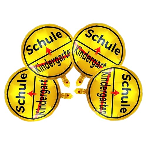 4 Stück Einschulung Schulanfang Deko Luftballons, Schulkind Deko Gold FolienBallon, Deko Einschulung Junge Mädchen Heliumballon, für Einschulung Schulanfang Schuleinführung Schulstart Deko (Kreisförm) von GLQSLQ