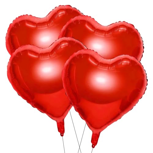 4 Stück Herz Folienballon Rot, Hochzeit Helium Luftballon, 32 Zoll Extra Groß Folienballons Herz, Romantische Herzluftballons Helium, für Valentinstag Geburtstag Hochzeitsfeier Verlobung Party Deko von GLQSLQ