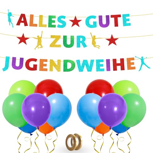 Alles Gute zur Jugendweihe Banner, 14 Stück Bunt Jugendweihe Luftballons Deko, Alles Gute zur Jugendweihe Girlande Ballons Set, für Mädchen und Jungen Endlich Erwachsen Party Hintergrund Dekoration von GLQSLQ