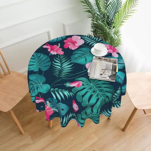 Hawaii Tischdecke mit rosa Blumen, wasserabweisend, auslaufsicher, waschbar, Polyester-Tischdecke, dekorativer Stoff, Tischdecke für Esstisch, Buffet-Partys und Camping, 152,4 cm von GLRTORE