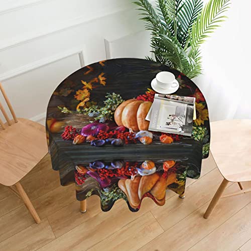 Herbstblätter-Tischdecke mit Kürbismotiv, wasserabweisend, auslaufsicher, waschbar, Polyester-Tischdecke, dekorativer Stoff, Tischdecke für Esstisch, Buffet-Partys und Camping, 152,4 cm von GLRTORE