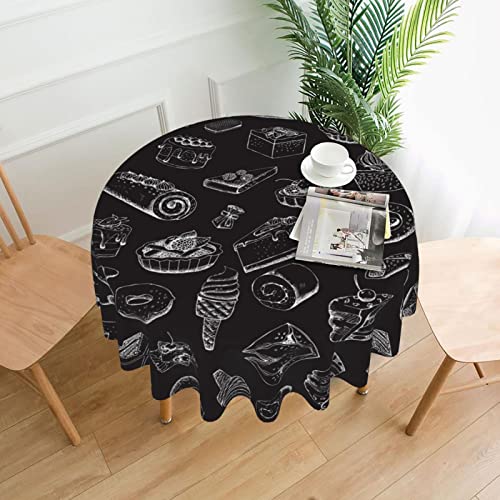 Pastries On Kreidetafel-Tischdecke, wasserabweisend, auslaufsicher, waschbar, Polyester-Tischdecke, dekorativer Stoff, Tischdecke für Esstisch, Buffet-Partys und Camping, 152,4 cm von GLRTORE