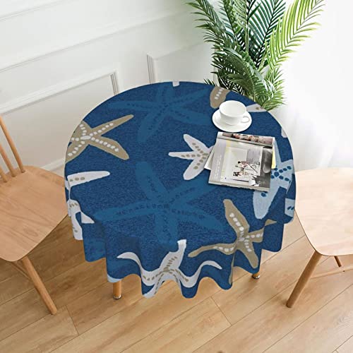 Seestern-Tischdecke mit blauem Hintergrund, wasserabweisend, auslaufsicher, waschbar, Polyester-Tischdecke, dekorativer Stoff, Tischdecke für Esstisch, Buffet-Partys und Camping, 152,4 cm von GLRTORE