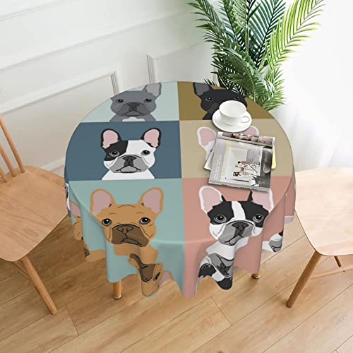 Tischdecke mit französischer Bulldogge, wasserabweisend, auslaufsicher, waschbar, Polyester-Tischdecke, dekorativer Stoff, Tischdecke für Esstisch, Buffet-Partys und Camping, 152,4 cm von GLRTORE