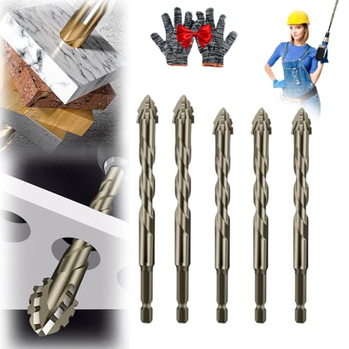 New Four-Flute Sawtooth Eccentric Drill Bit, Titanium-Coated Design twist drill bit set, high-strength eccentric twist drill bit, Efficient Drill and Tap Set, For Wood and Metal (6/6/6/8/8) von GLSAYZU