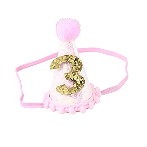 GLSTOY 1 Stück Geburtstagshut Glitzer Hut Für ädchen Rosa Haarschmuck Für Den 3 Geburtstag Foto Requisiten Für Babyfotos Festlicher Kopfschmuck Für Feiern von GLSTOY