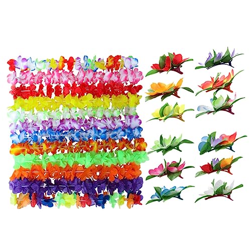 GLSTOY 24 Stück 1 Satz Luau Partydekorationszubehör Hawaiianische Halskette Tropisches Luau Hawaii Hawaiianische Leis Hawaiianische Haaraccessoires Sommerliche Girlandenkette von GLSTOY