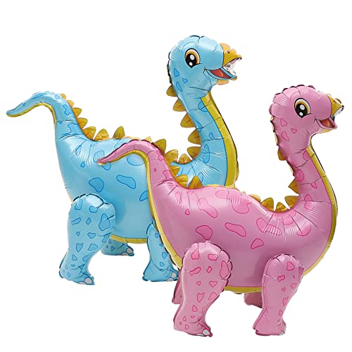 GLSTOY 3D Dinosaurier Luftballons Aus Aluminiumfolie Bewegliche Tierballons Für Kindergeburtstag Deko Blaues Und Pinkes Stegosaurus Set von GLSTOY