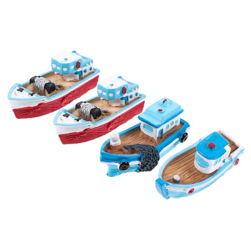 GLSTOY 4 Stück Fischerbootverzierungen Miniaturen Desktop-Boot-Ornament Tischdekoration offic cutermesserser Boat Spielzeug Piratenschiff Bootsförmiges Dekor Miniatur-Bootsverzierung Harz von GLSTOY