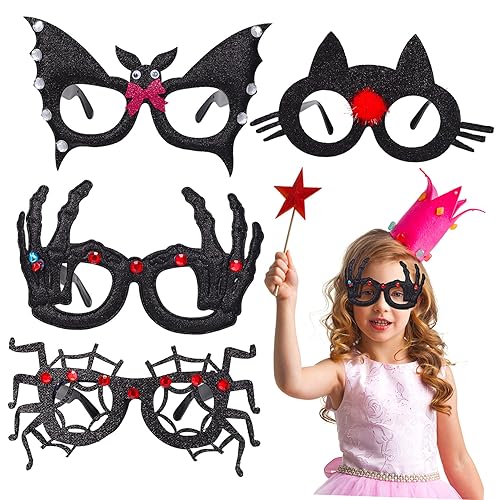 GLSTOY 4 Stück Halloween-brille Halloween-dekorationen Halloweenkostüm Spinnendekoration Lustige Partybrille Spinnenbrille Glitzernde Weihnachtsbrille Cosplay-brillengestelle Plastik von GLSTOY