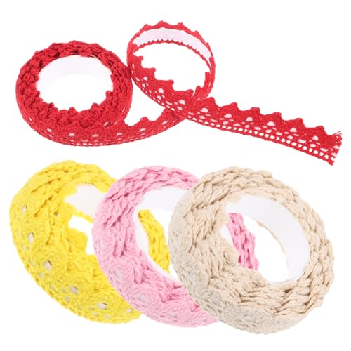 GLSTOY 4 Stück Spitzenband Scrapbooking-Klebeband Spitzenbesatzband Geschenkbänder farbiges Klebeband farbiges Band scheckheft scrabbook Zierband aus Spitze DIY-Handkontoband Baumwolle von GLSTOY