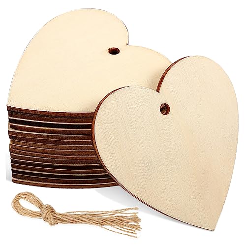 GLSTOY 50 Stück Holzspäne weihnschtsbaum weihnachrsbaum bastelbedarf Holzornament woodwork Herz Dekorationen DIY-Herzscheiben Herz-Tags Holzausschnitte zum Basteln Holzscheiben-Ornamente von GLSTOY