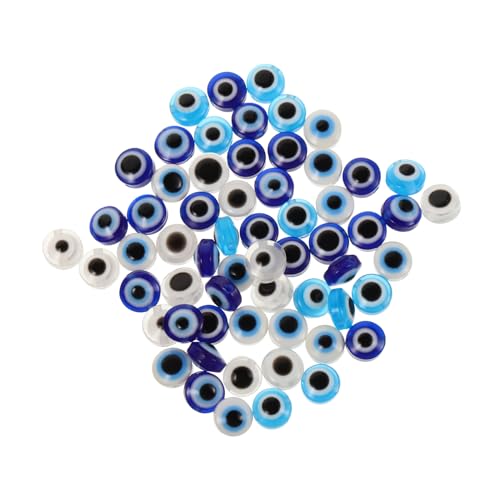 GLSTOY 60 Stück Flache Flache Runde Evil Eye Perlen Acryl Augenperlen Evil Eye Perlen Abstandshalter Evil Eye Charms Für DIY Armbänder Ohrringe Bastelarbeiten Herstellung 8 Mm von GLSTOY