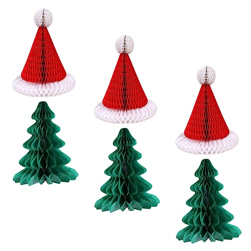 GLSTOY Weihnachtsdekoration Honeycomb Weihnachtsmützen Und Weihnachtsbaum Ornamente Festliche Deko Für Partys Und Weihnachtsfeiern Bunte Dekorationsanhänger von GLSTOY