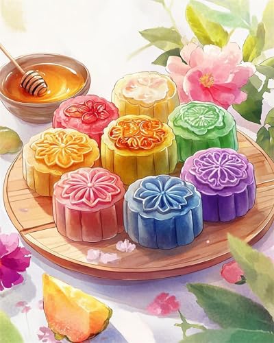 GLTEYACO Erwachsene Kreuzstich Stickpackungen Bunte Desserts 11CT Stickvorlagen Stickbilder Zum Vorgedruckt Starter Set FüR Kinder AnfäNger-40X50 cm von GLTEYACO