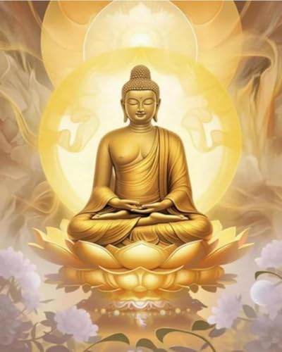 GLTEYACO Erwachsene Kreuzstich Stickpackungen Goldene Lotus-Buddha-Statue 11CT Stickvorlagen Stickbilder Zum Vorgedruckt Starter Set FüR Kinder AnfäNger-40X50 cm von GLTEYACO