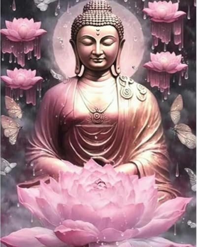 GLTEYACO Erwachsene Kreuzstich Stickpackungen Lotus-Buddha-Statue 11CT Stickvorlagen Stickbilder Zum Vorgedruckt Starter Set FüR Kinder AnfäNger-40X50 cm von GLTEYACO