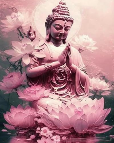 GLTEYACO Erwachsene Kreuzstich Stickpackungen Lotus-Buddha-Statue 11CT Stickvorlagen Stickbilder Zum Vorgedruckt Starter Set FüR Kinder AnfäNger-40X50 cm von GLTEYACO