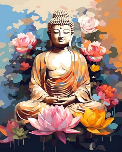 GLTEYACO Erwachsene Kreuzstich Stickpackungen Lotus-Buddha-Statue 11CT Stickvorlagen Stickbilder Zum Vorgedruckt Starter Set FüR Kinder AnfäNger-40X50 cm von GLTEYACO