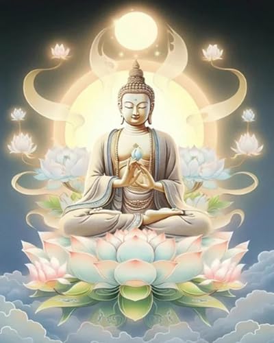 GLTEYACO Erwachsene Kreuzstich Stickpackungen Lotus-Buddha-Statue 11CT Stickvorlagen Stickbilder Zum Vorgedruckt Starter Set FüR Kinder AnfäNger-40X50 cm von GLTEYACO