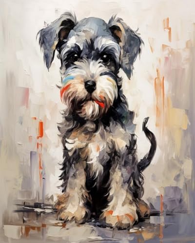 GLTEYACO Erwachsene Kreuzstich Stickpackungen Schnauzer 11CT Stickvorlagen Stickbilder Zum Vorgedruckt Starter Set FüR Kinder AnfäNger-40X50 cm von GLTEYACO