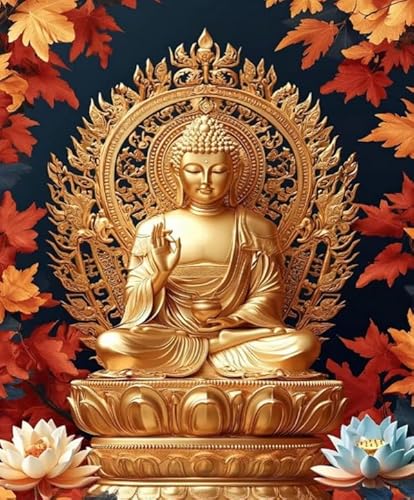 GLTEYACO Kreuzstich Vorgedruckt Set Goldener Buddha 11CT Kreuzstich Stickpackungen DIY Stickbilder für Anfänger Home Decor-40x50 cm von GLTEYACO