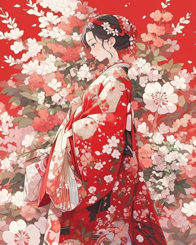 GLTEYACO Kreuzstich Vorgedruckt Set Sakura-Kimono-Mädchen 11CT Kreuzstich Stickpackungen DIY Stickbilder für Anfänger Home Decor-40x50 cm von GLTEYACO