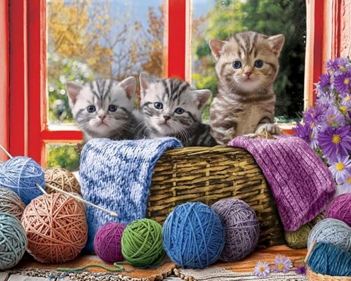 GLTEYACO Kreuzstich Vorgedruckt Set Tierkatze 11CT Kreuzstich Stickpackungen DIY Stickbilder für Anfänger Home Decor-40x50 cm von GLTEYACO