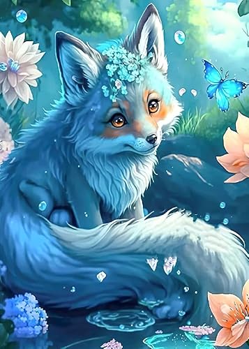 GLXPOG Blauer Fuchs Diamond Painting Set für Erwachsene, DIY 5D Diamant Painting Fuchs, Diamond Dots Malen nach Zahlen Diamant Anfänger, Home Wall Decor 30x40cm von GLXPOG