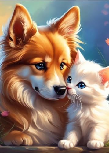 GLXPOG Diamond Painting Hund Katze 5D Diamant Painting Bilder Set, Cartoon-Tiere Diamant Art Malerei Painting Kit für Erwachsene, DIY Strass Stickerei Malerei Wand Dekor 30x40cm von GLXPOG