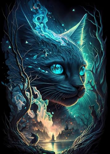 GLXPOG Diamond Painting Katze 5D Diamant Painting Bilder Set, Fantasy Diamant Art Malerei Painting Kit für Erwachsene, DIY Strass Stickerei Malerei Wand Dekor 30x40cm von GLXPOG