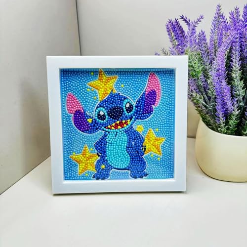 GLXPOG Diamond Painting Kinder mit Holzrahmen, DIY 5D Cartoon Diamant Painting Bilder,15x15cm Leinwand und mit 18x18cm Bilderrahmen,Diamant Bilder Arts Craft für Home Wand Decor (07) von GLXPOG